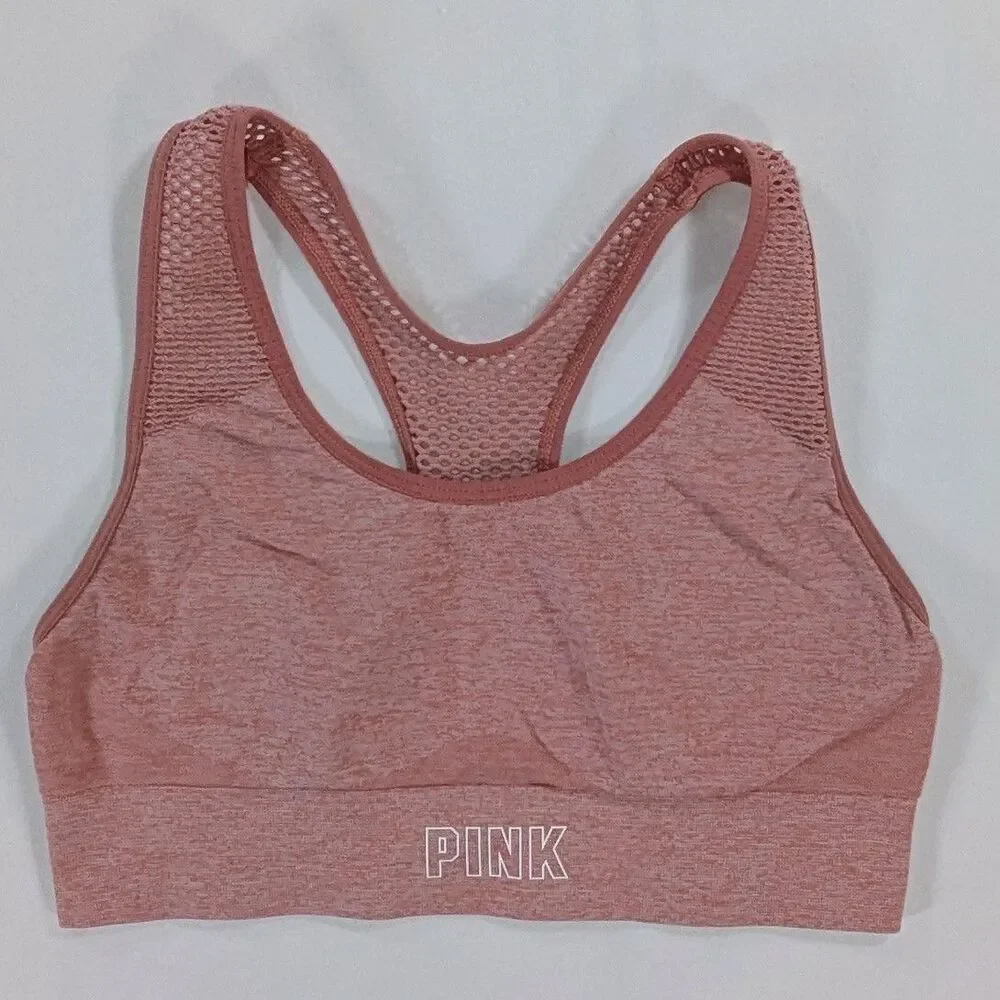 PINK Victoria's Secret Seamless Lightly Lined Sports Bra peach Size small Mesh